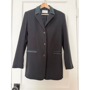 VTG Equestrian Designs Suede Trim Black Blazer Sz S Office Dark Academia Y2K 90s